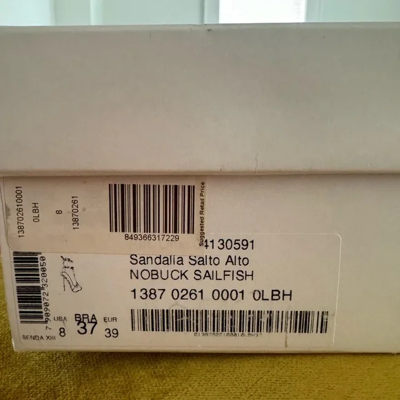 Schutz Sandalia Salto Alto Nobuck Sailfish heels navy/gold size 8 with box - Picture 11 of 16